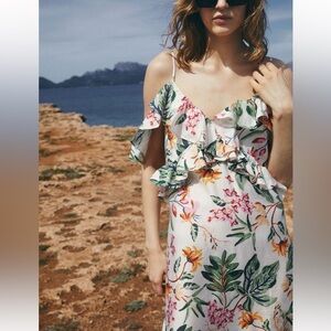 H&M Flounced Open-Shoulder Midi Dress